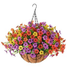 Hanging Artificial Flowers Basket Flower Arrangement Coconut Lining Chain