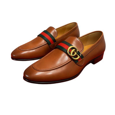 Handmade Brown Genuine Leather Slip On Loafers Office Dress Formal Shoes For Men