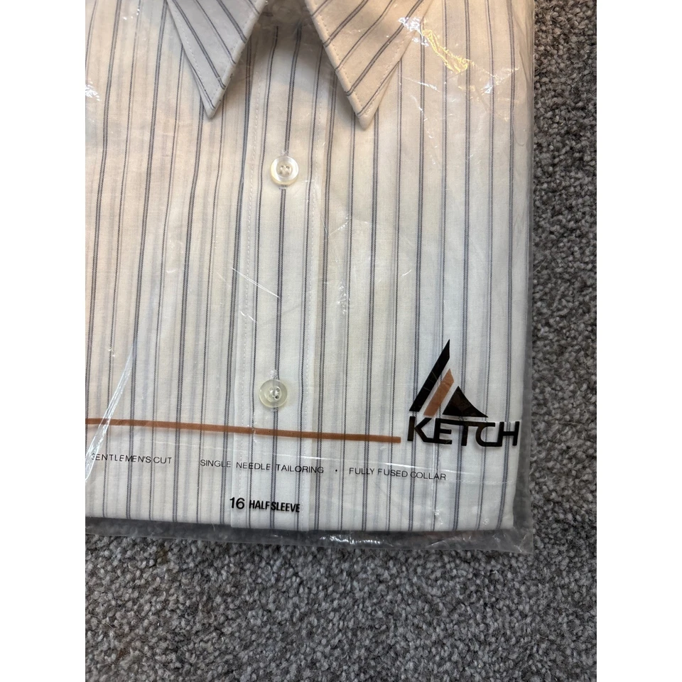 Ketch Mens 16 Half Sleeve Dress Shirt White Blue Stripe Gentlemen's Cut - Image 2 of 3