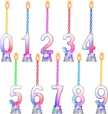 50 Pcs Birthday Number Candle Set Includes 10 Pcs Multicolor LED Flashing Number