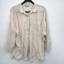 EVERLANE Striped Button Down Shirt Womens XL Beige Cotton Oversize Preppy Artsy