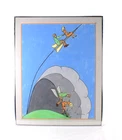 Vintage 1970's Pop Art People On A Flying Sled Pastel Signed Edith Moore