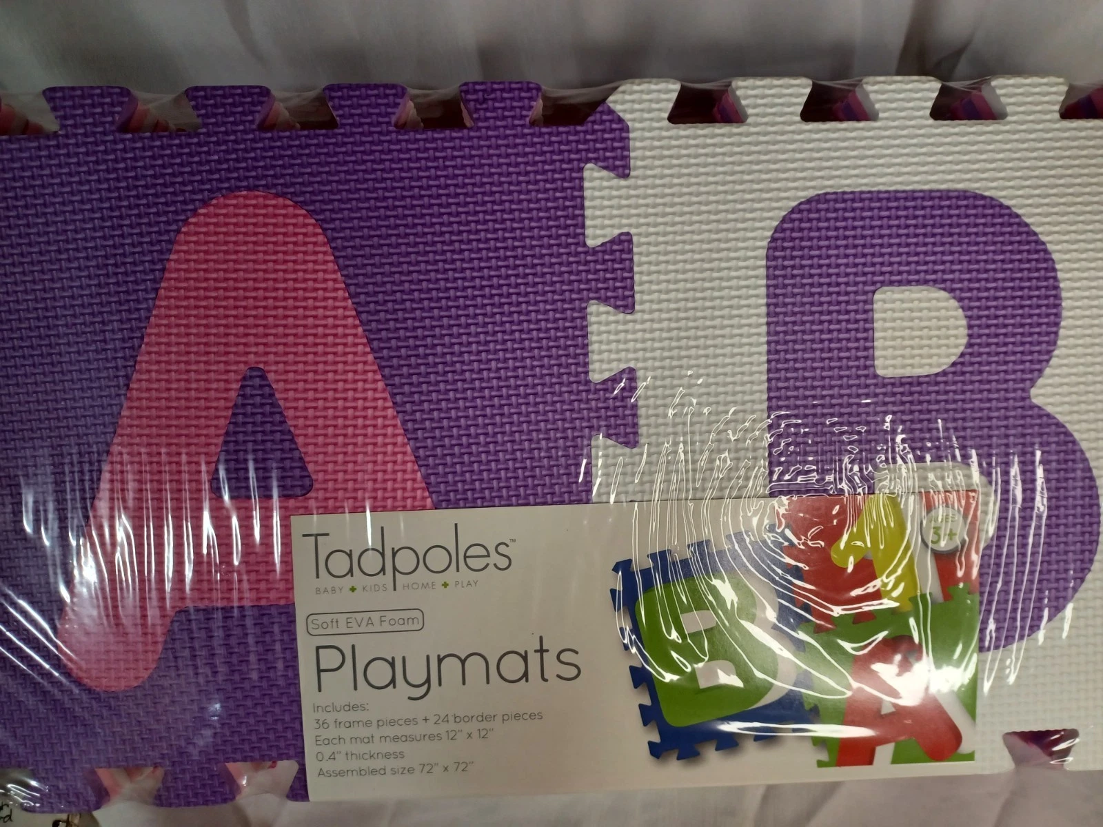 New Tadpoles Soft EVA Foam 36 Piece ABC/123 Playmat Set 72 X 72 .4 Thickness