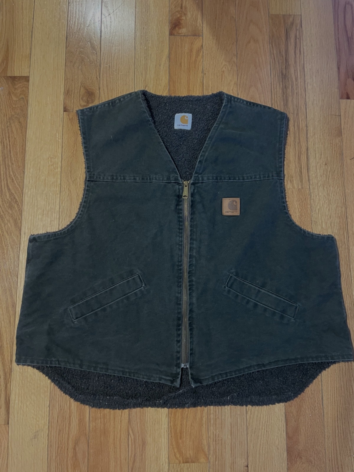 Vtg Carhartt Vest Mens XL Moss Green Union Made USA Dearborn Serpa Lined V13MOS