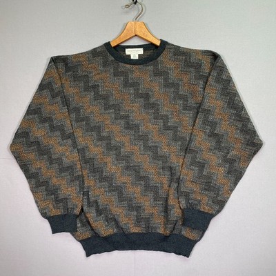 Tricots St Raphael Sweater Mens XL 3D Knit Zig Zag Multi Color Merino Wool