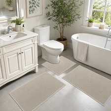 New Bathroom Rugs Sets 3 Piece Non-Slip Woven Bath Mat, Gray Beige U-Sha