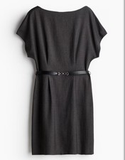 H&M Belted Dress Size 14 Grey Office Casual Business Knee Length Short Sleeves