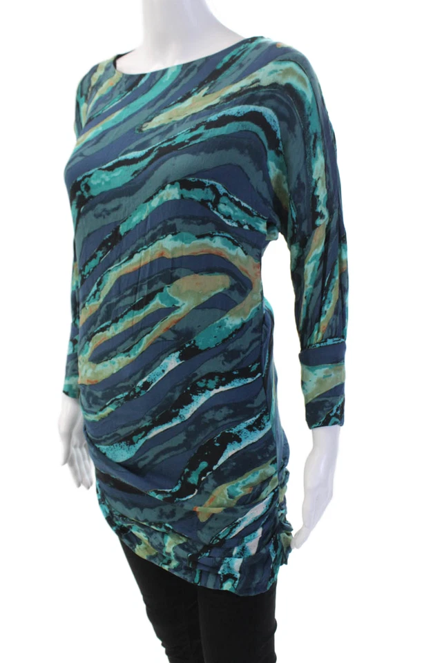 Blusa Kelly Wearstler Mujer Seda Abstracta Manga Larga Acanalada Azul Talla 0 Foto 2 de 4