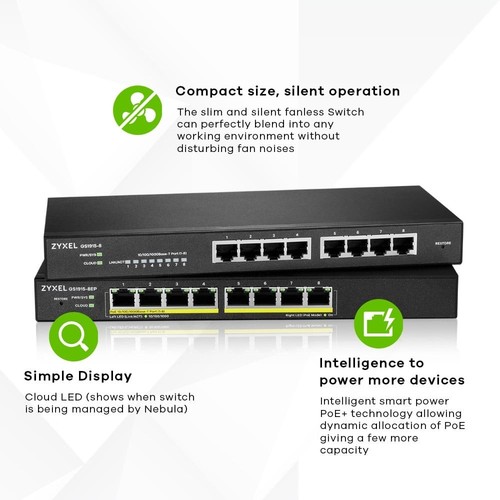Zyxel GS1915-8EP 8-Port Gigabit PoE Smart Managed Switch 60W Hybrid - 第 2/5 張圖片
