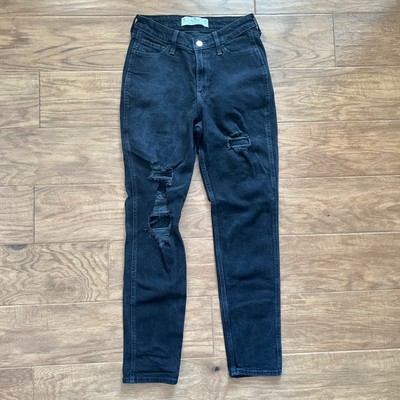 Hollister Jeans Women's Size 26/3R Black Curvy High-Rise Mom Straight Distressed