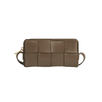 Bottega Veneta Mini Leder Cassette Crossbody Bag Taupe Grau