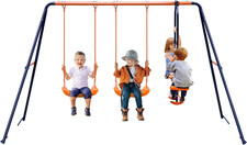 Metal Swing Set with 2 Belt Swings, 1 Seesaw Play Set, Heavy Duty Metal A-Frame