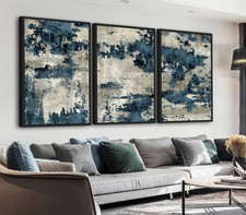 Large Abstract Canvas Wall Art - Black Float Framed Modern Wall Pictures for ...