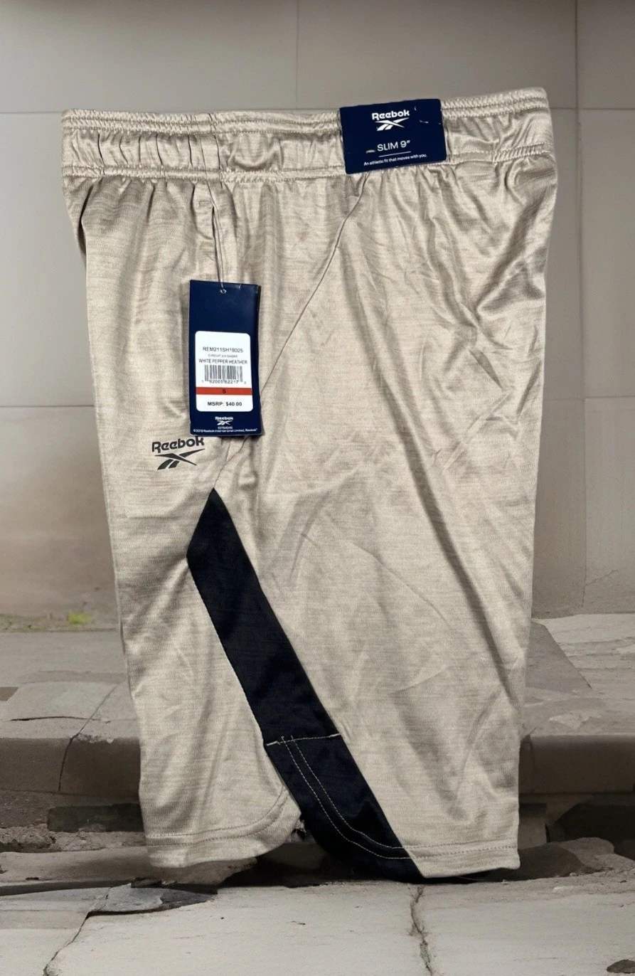 Pantaloncini Reebok Uomo S Bianco Pepper Heather Circuit 2.0 Slim 9” Nuovi con etichette