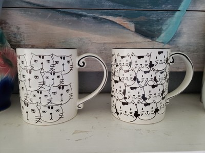 Set Of Two Embossed Cat Faced Coffee Mugs, Adorable