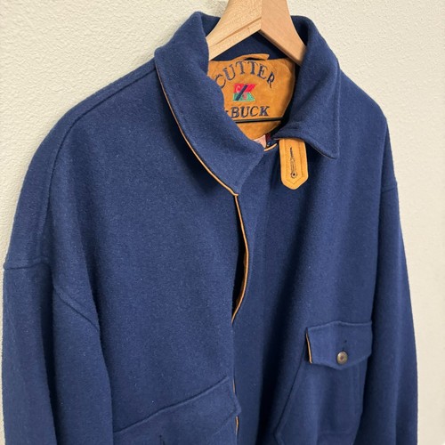 VTG Cutter & Buck Wool Bomber Jacket Men XL Leather Trim Flannel Lined READ - Picture 5 of 24