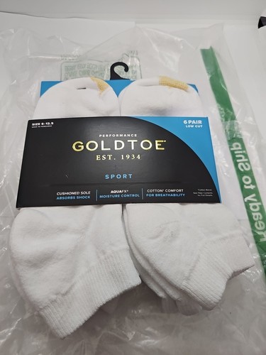 GoldToe 6 Pairs Low Cut White Sport Socks Performance Men's Size 6-12.5