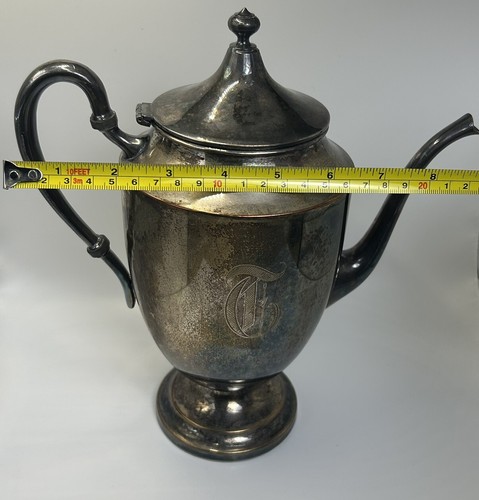 Cafetera/tetera alta enchapada en plata vintage F. B. Rogers monograma necesita tapa pin - Imagen 14 de 14