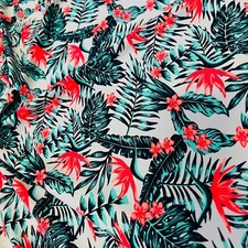 Spandex Fabric 4-Way Stretch Neon Coral Flowers Print by the Yard for Swimwear