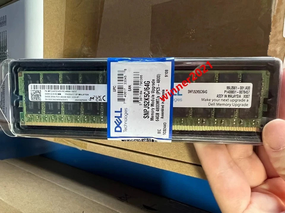 NEW SNPJ52K5C/64G AC239379 Dell 2Rx4 64GB DDR5 PC5-4800 EC8 RDIMM Server Memory - Image 2 of 4