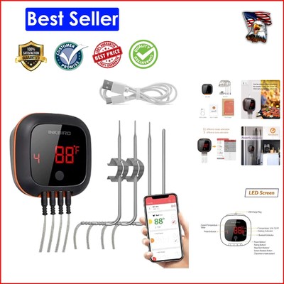 Smart Bluetooth Cooking Thermometer: 4 Probes, 150 ft Range, Digital Display