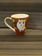 Vintage Owl Coffee Cup/mug. brown-multi color Burton and Burton New old stock
