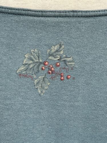 Vintage 1990s Green Faux Double Collar Crewneck Sweatshirt Grandma XL Birds - Picture 4 of 9
