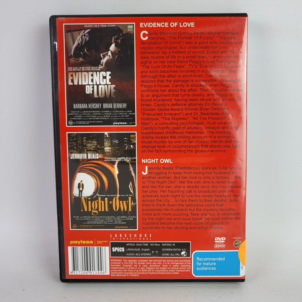 Evidence of Love / Night Owl (DVD, 1990) - Double Feature Drama Thriller Movies - Image 2 of 3