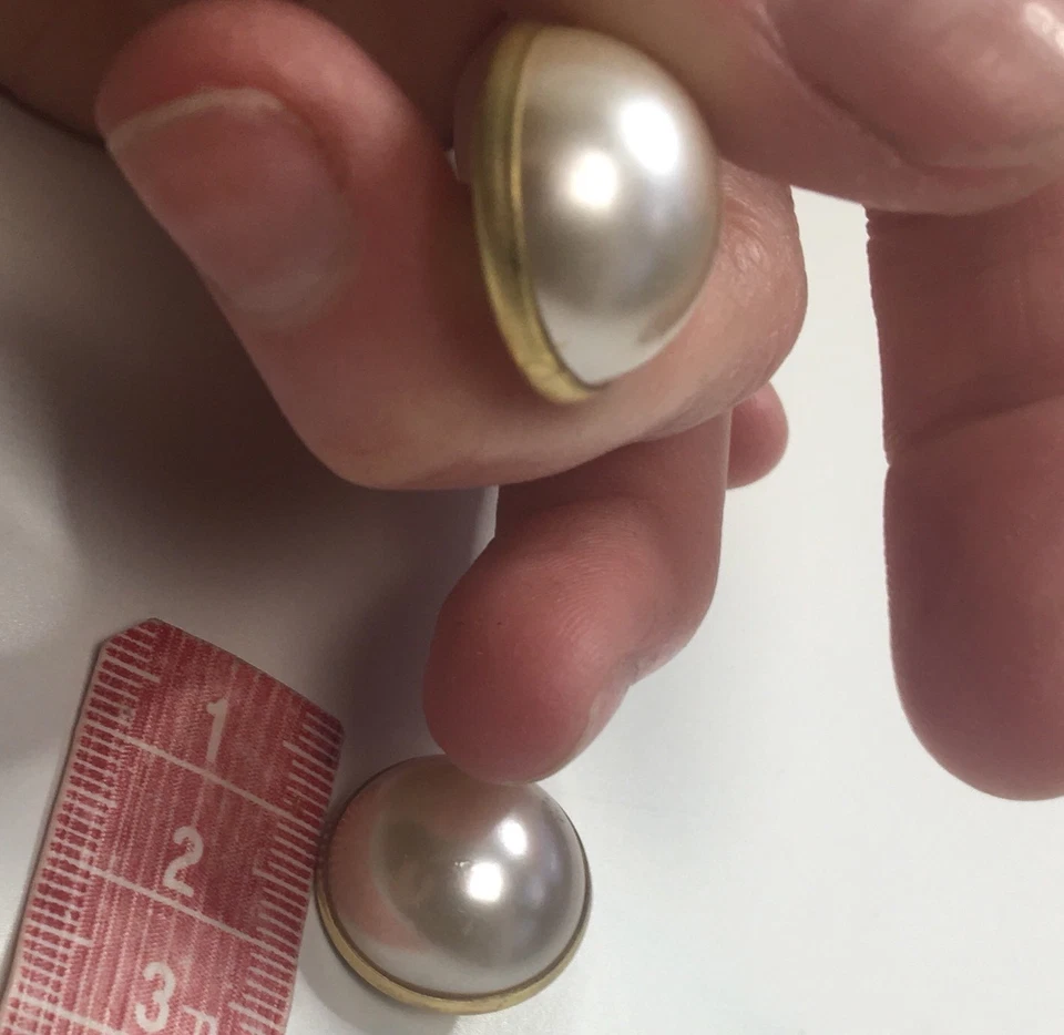 5x 21mm Round Shank Half Sphere Dome Gold Metal & Pearl Buttons Vintage - Image 2 of 3