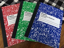 3 Composition Notebooks College Ruled 9-3/4x7-1/2" 1 Ea Red Grn Blue -Free S/H