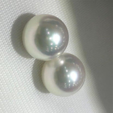 Gorgeous pair of 12-11mm AAAA south sea round white loose pearl half drill