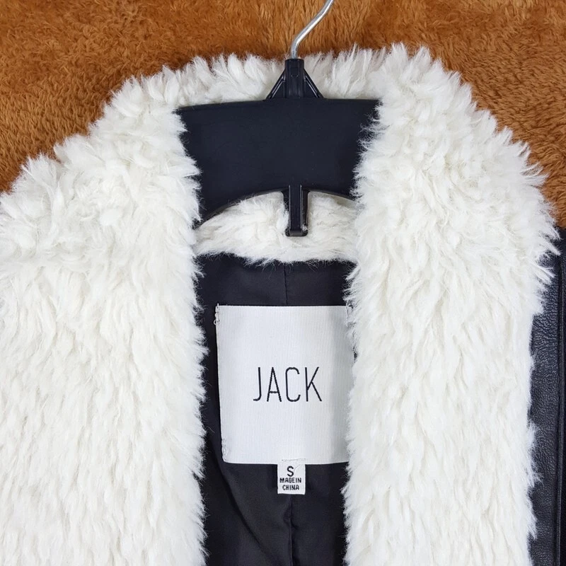 JACK Jacket Womens Small Black Faux Leather Open Draped Sherpa Collar BB DAKOTA - Image 2 of 4