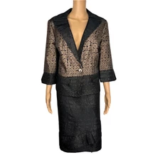 STACY ADAMS Brown Black Metallic Polyester Cocktail Fancy Skirt Suit Size 14