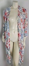J. Jill Floral Print Linen Blend 3/4 Sleeve Open Long Cardigan Sweater Size L