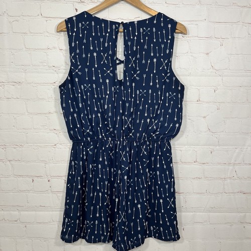 As U Wish Romper Womens Size Large Blue Tank Top Arrows Hearts V Neck Lined - Picture 6 of 10