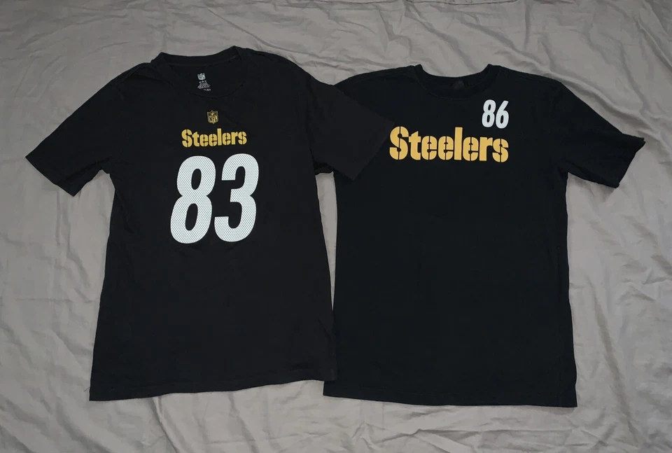 Pittsburgh Steelers YXL Lote 2 piezas camisetas negras MILLER 83 y WARD 86 NFL Reebok Foto 2 de 4