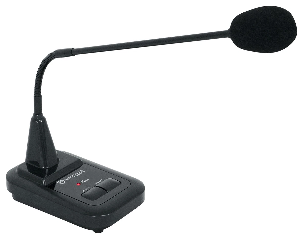 Micrófono de paginación de cuello de cisne comercial Rockville CH-MIC70 Push To Talk con campanas