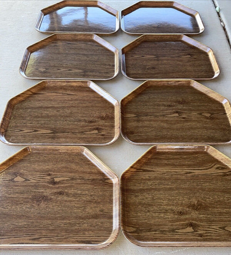 💥Lot of 8 Cambro Camtray 6 Sided Cafeteria Lunch Docking Tray 18"x14" Faux Wood