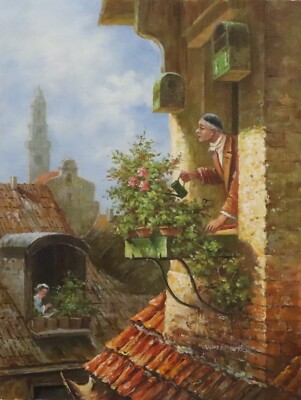 Ölgemälde 30x40 Carl Spitzweg im Dachstübchen Reproduktion handgemalt Öl Leinw.