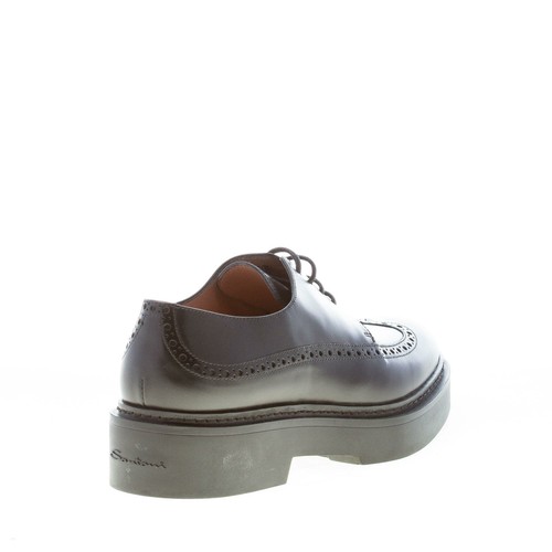 SANTONI women shoes black leather classic elegant derby wingtip made in Italy - Picture 3 of 8