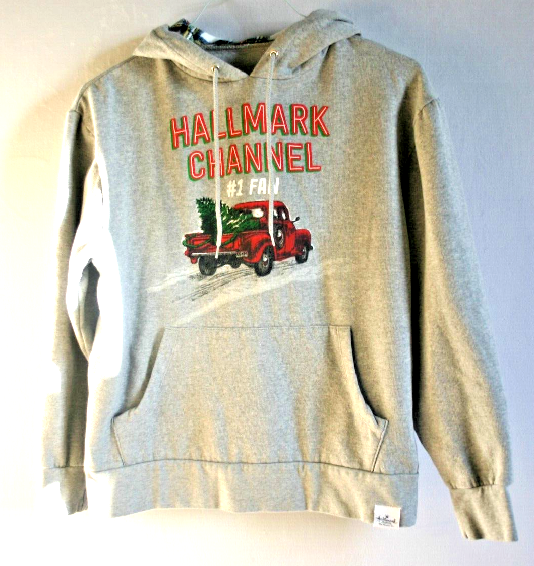 HALLMARK CHANNEL #1 Fan Hooded Sweatshirt Gray with Plaid lining