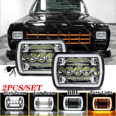 For Dodge D150 D250 D350 Ram 50 H4 Pair 5x7'' 7x6'' LED Headlights Hi/Lo Beam