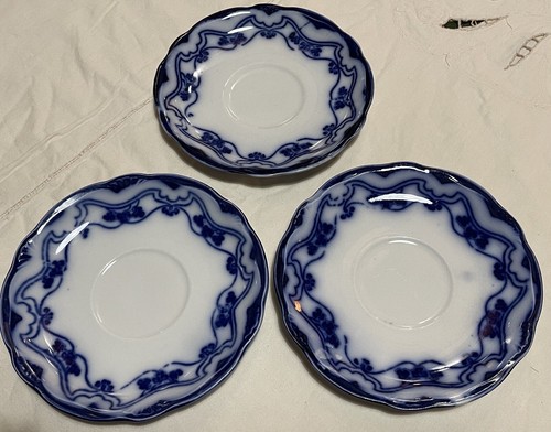 3 PIEZAS Platillos de China Azul Fluido París Antiguo, New Wharf Pottery Inglaterra