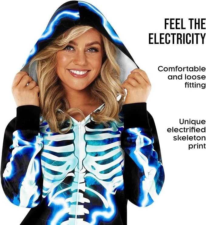 Mujeres Mono Esqueleto Eléctrico Damas Marco Hueso Azul Disfraz Halloween S-3XL Foto 4 de 4