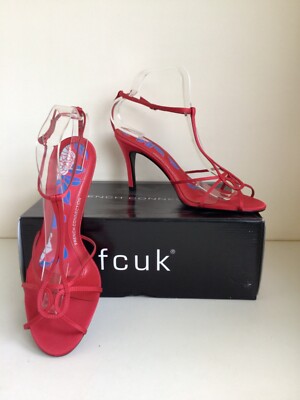 BRANDNEUE FRENCH CONNECTION ROTE SATIN RIEMCHENABSATZ SANDALEN GRÖSSE 7/40