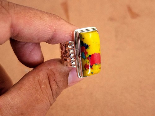 Increíble Mosaico Jaspe Piedras 925 Plata de Ley Hecho a Mano Anillo Todo Talla - Imagen 6 de 7