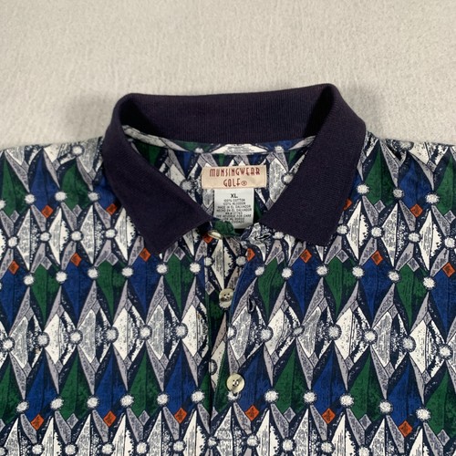 Munsingwear Polo Mens Extra Large Blue Green Geometric Cotton Golf Vintage - Picture 6 of 11