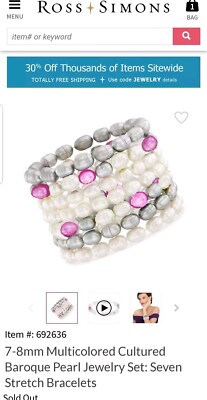 250 $ Set 7 Ross Simons Barock Pfirsich Rosa Grau-Perle Einzelstrang Armband