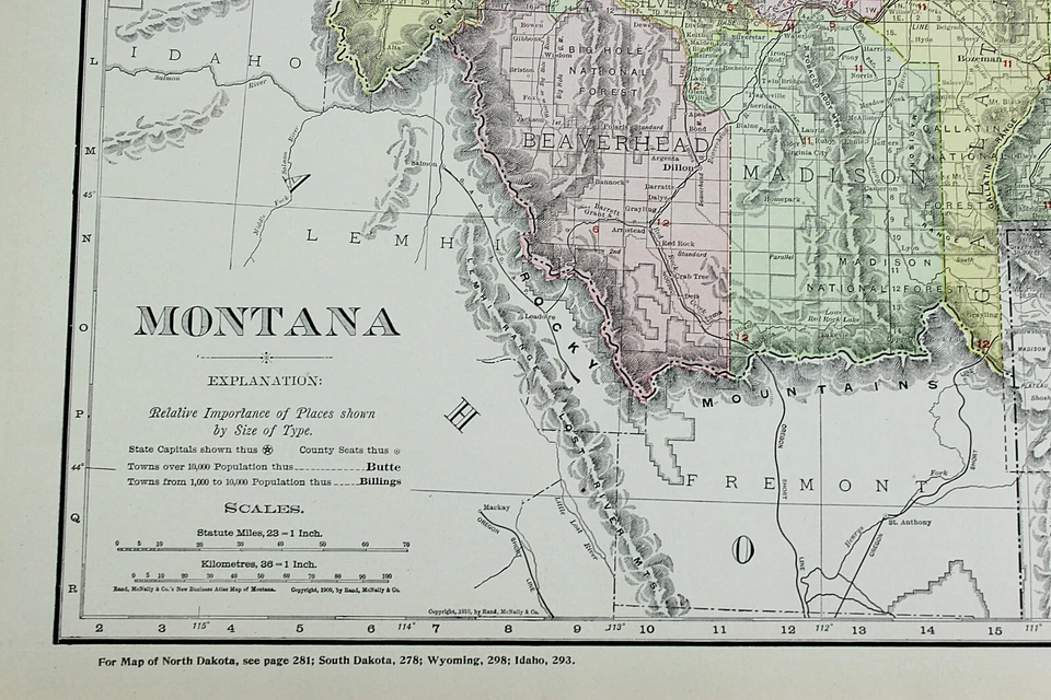 Mapa estatal de Montana Rand McNally 1901 ferrocarril RR ciudad de negocios folio grande Foto 2 de 4