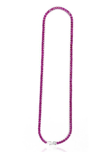13Ct Round Cut Lab Created Pink Ruby Tennis Necklace 14K White Gold Plated - Picture 3 of 3